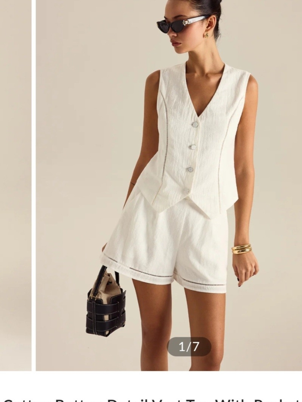 Commense NWT White Cotton Button Detail Vest Top With Lined Pockets Shorts Set
